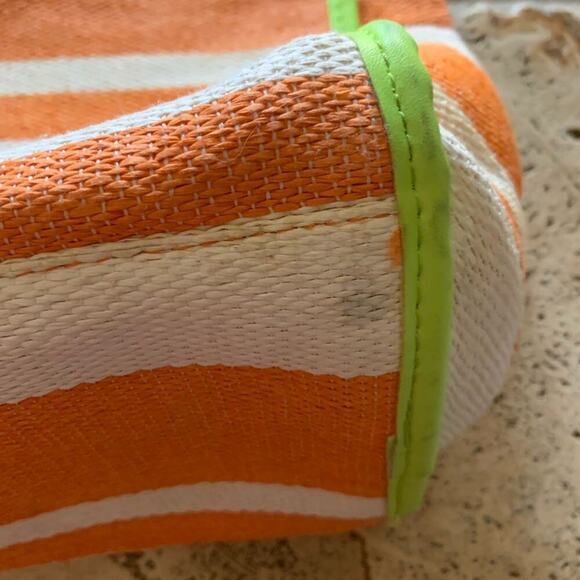Neiman Marcus bag large tote Orange/white/green trim open double strap purse - Picture 8 of 10